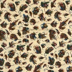 1 Yd VIP Print Cranston Joan Messmore Fly Fishing Lures Tan Cotton Calico Fabric